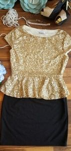 Black and Ruffled  Gold Sequin Dress